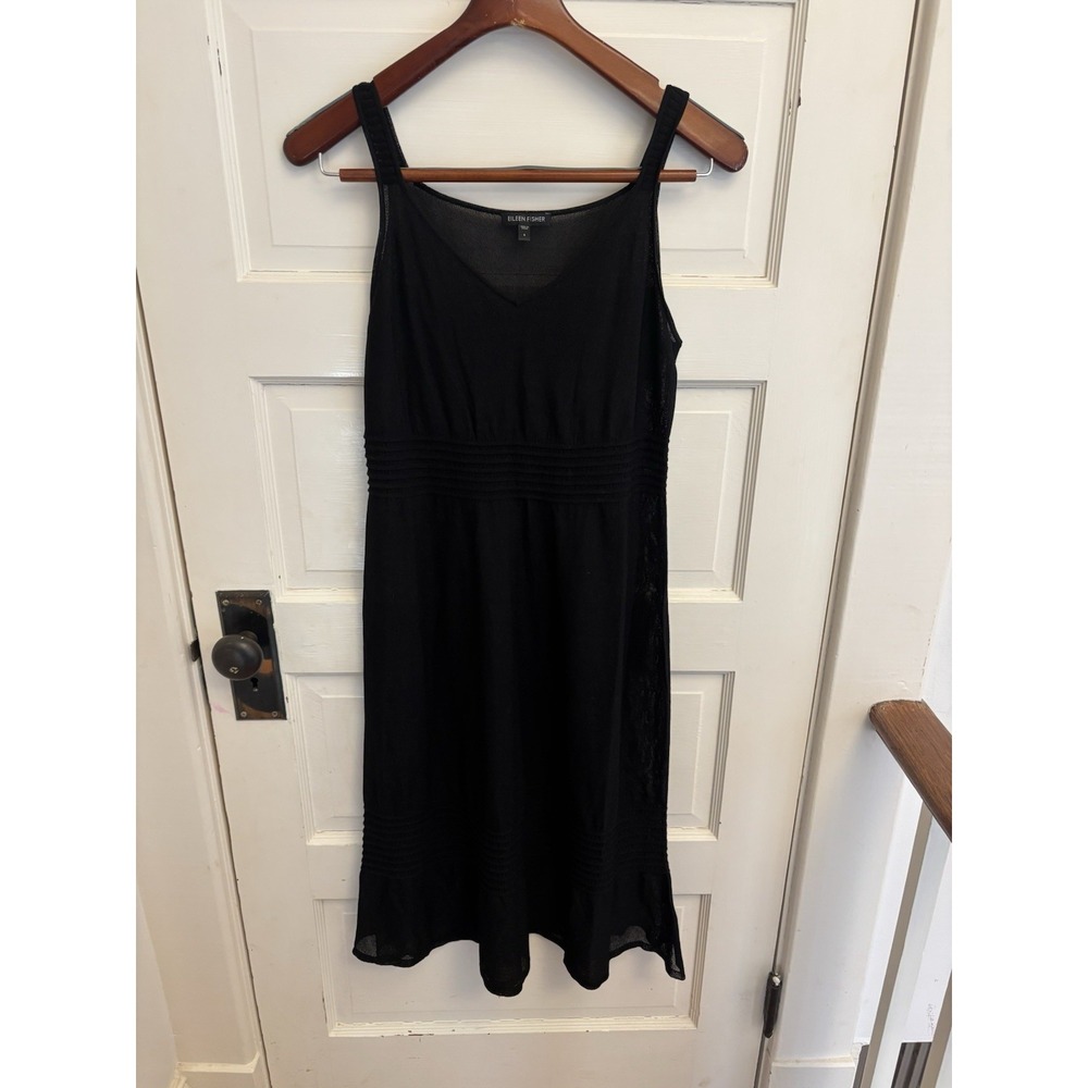 Eileen Fisher Women's Black Sheer Viscose Sleeveless Knit Dress Size Small